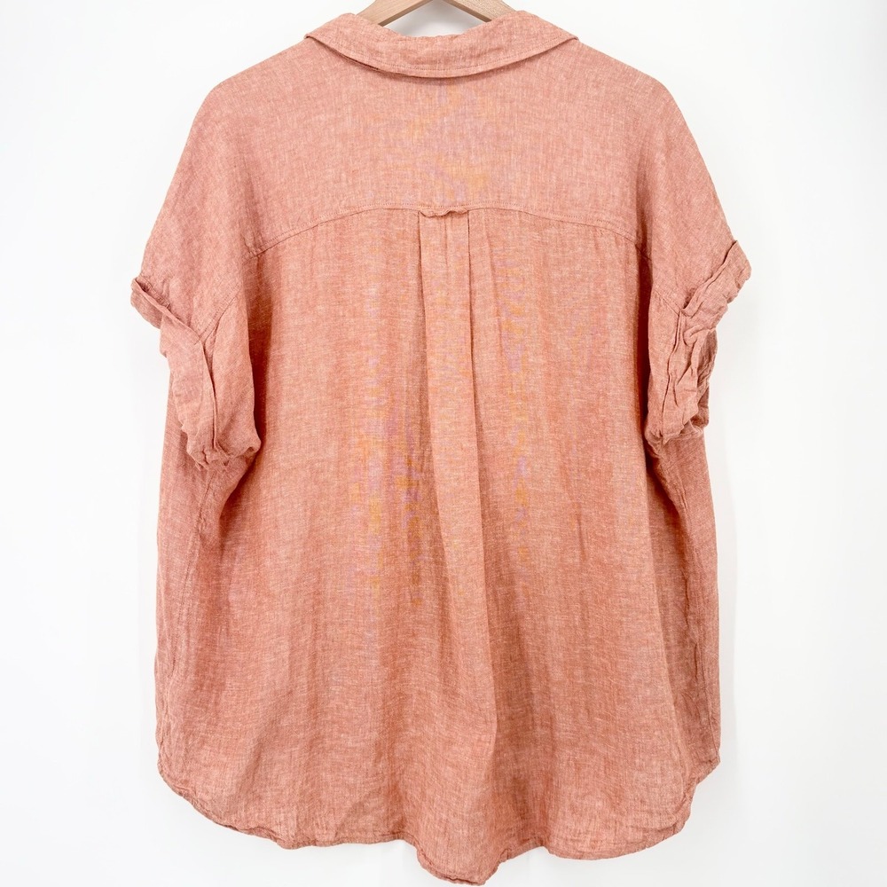 Terra & Sky Linen Blend Button Shirt 1X Coral Pink Short Sleeve Plus Size Blouse - Picture 4 of 8